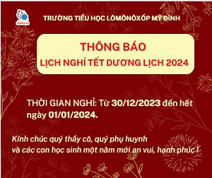 Lịch nghỉ Tết Dương lịch 2024.